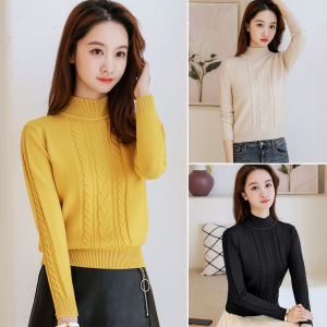 เสื้อสเวตเตอร์ถักคอปกปานยาวครึ่งตัวสำหรับผู้หญิง เสื้อคลุมกันหนาวแบบสั้นทรงสลิมฟิต เสื้อชั้นในถักหนา เสื้อผ้าทำงานฤดูใบไม้ร่วง/ฤดูหนาว