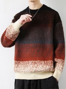 ROMON | เสื้อสเวตเตอร์คอตั้งทรงหลวมสำหรับผู้ชาย ทรงหลวม แขนยาว ทรงหลวม แฟชั่นฤดูใบไม้ร่วง ฤดูหนาว ลำลอง สีสันสดใส หนา ถัก