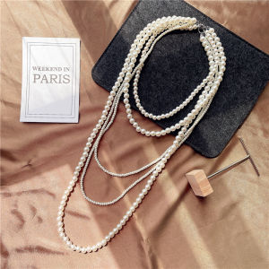 Retro Multi-Layer Long Pearl Necklace Womens Sweater Chain Design High-End Feeling Fresh 2022 Fashion Jewelry Accessory