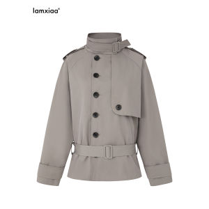 iamxiaa | Áo Khoác Trench Coat Ngắn Dạng H-line Điều Chỉnh Được Cao Cổ Cotton