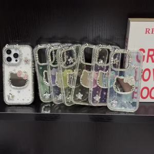 Sanrio | Sanrio Hello Kitty Glitter Diamond Bow Mirror Phone Case For iPhone 16 15 14 Plus 13 12 11 Pro Max Transparent Protection Cover