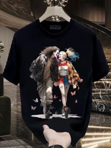 Export Big Sale ~ Withdraw Leak-Picking American Style Trend New Arrival 2024 Heavy Weight Pure Cotton Loose Mens and Womens Clown Short-Sleeved T-shirt