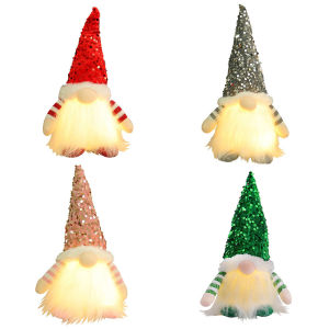 [VICKING6]Lighted Dwarf Santa Claus Ornament Plush Rudolph for Christmas Home Décor Festive Table Centerpiece