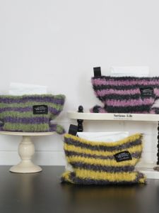 Nordic Knitted High End Retro Striped Circle Velvet Soft Bedroom Desktop Storage Bag Hanging Tissue Paper Bag Organizer