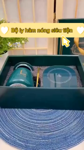 Quà tặng doanh nghiệp ly sứ Lucky + đế giữ nhiệt điện tử – sang trọng – cao cấp