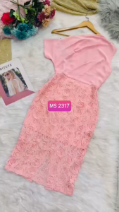 MYDU SHOP | MS 2317 – ĐẦM ÔM DỰ TIỆC CỔ XÉO PHỐI VÁY REN HOA HỒNG SANG TRỌNG