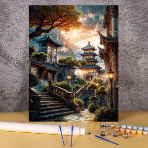BILIBILI | Diy Paint By Numbers Landscape Modular Picture Drawing Number Canvas Home Decor Chinese Building Painting For Bedroom Wall