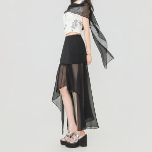 KEIKO | Translucent Beauty Irregular Flowy Chiffon Long Half Skirt