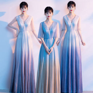 9Sbird Female Long Dress Chorus Performance Costume Gradient Color Student Host Slim Adult Evening Gown For Women