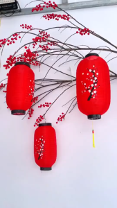 1 Cặp Đèn Lồng Hoa Đào Hình Trụ Trang Trí Tết Lễ Hội Siêu Đẹp Phong Cách Truyền Thống