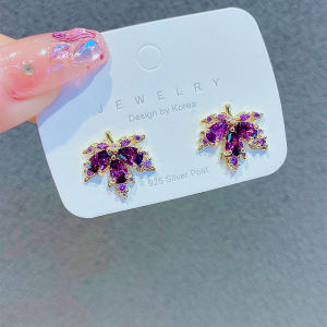 Elegant Purple Maple Leaf Earrings Womens Fashion Jewelry Transparent Clip-On Luxury Sensation Original Design  out