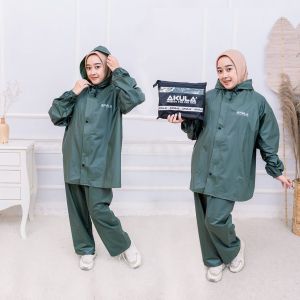 Jas Hujan Raincoat Pria Wanita Setelan Baju Celana Terbaik by Akula Anti Rembes Mocca