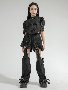 ชุดเดรสเด็กผู้หญิงสไตล์ฮิปฮอปสำหรับการแสดงวันเกิดและงานวันเกิด ชุดเดรสเด็กผู้หญิงสีดำ แฟชั่นวัยรุ่น ชุดเดรสเด็กผู้หญิง