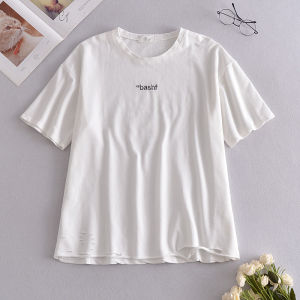Áo Thun Tay Ngắn Cổ Tròn Màu Trơn Đơn Giản Rộng Rãi Phong Cách Hàn Quốc Dành Cho Nữ Mùa Hè Thường Ngày in Họa Tiết