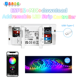 Domraem ESP32 WLED Addressable LED Strip Controller Mic DIY Dynamic Lighting UART USB-C Download Energy Saving Relay App Control