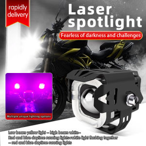 2pcs motosikal LED lampu jauh dan dekat putih kuning lampu projektor Lens 4 mod Strobe Driven Laser Spotlight Bulb motosikal Auxiliary Light 12v 24v