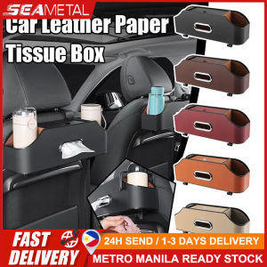 🇵🇭 SEAMETAL Leather Car Tissue Storage Box Back Seat Multifunctional Auto Backrest Paper Bag Water Cup Holder Creative Car supplies