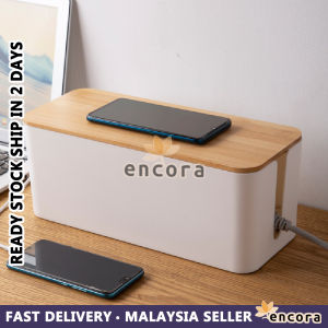 Encora Cable Storage Box Wire Plug Hider Organizer Wooden Top Cable Box For Home Office Use