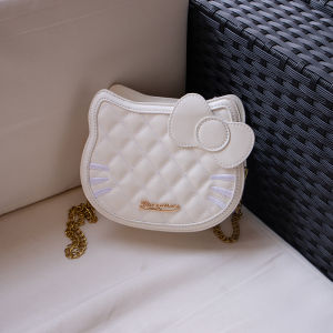 Childrens Cat Pattern Crossbody Bag Girls Chain Diamond Grid Single Shoulder Princess Outdoor Bag Versatile Cute Backpack