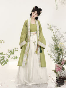 ชุดฤดูร้อนปี 2023 ชุดฮันฟูผ้าลินินไหมเทสซิลแบบซองสไตล์ต้นราชวงศ์ซ่ง ชุดกระโปรงผ้าลินินไหมเทสซิลแบบมีสายรัดป้องกันแสงแดด