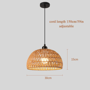 JOYINLED Hemp Rope Woven Pendant Light 30CM Boho Woven Light Fixture Dome Wicker Chandelier for Dining Room Kitchen Island E27