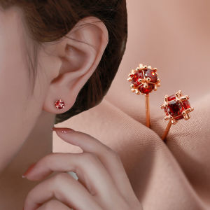 Chinese Style Red Zircon Stud Earrings Vintage S 925 Silver Needle Small Earstud for Women Girls Teens Nourishing Ear Piercings