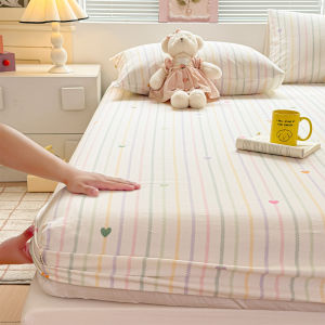 Dansunreve 800TC Cotton Fitted Bedsheet Vintage Flower/Plaid/Stripe Garterized Bed Sheet Queen King Mattress Protector