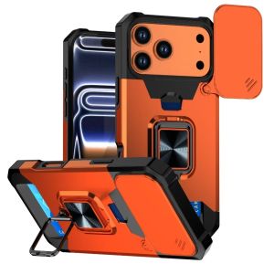 Shockproof Armor Card Slot Ring Holder Phone Case w/ Slide Camera Cover For iPhone 17 Pro Max Air 16 e 15 14 Plus 13 12 Mini 11