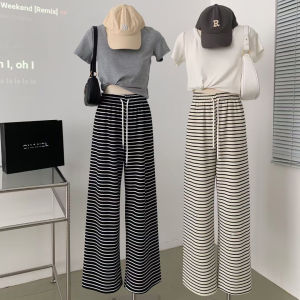 High Waist Wide Leg Pants Womens Spring Summer New Style Drapey Stripe Casual Loose Slimming Hong Kong Style Leisure Towel