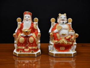 Cặp Tượng Thần Tài Thổ Địa Chiêu Tài Chất Liệu Sứ Dát Vàng Cao Cấp Đặt Bàn Thờ Thần Tài Để Tủ Thờ (Tài Địa Xịn )