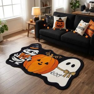 VIKAMA Boo Ghost Jack-o-lantern Mummy Thảm Tắm Họa Tiết Không Đều Thảm Tắm Chống Trượt Có Thể Giặt Được Trong Nhà Để Trang Trí Nhà Cửa
