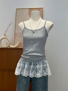 Lace Trim Belted Tank Top Womens Slimming Base Layer Shirt Stylish Layering Versatile Tank Top Early Spring New Style
