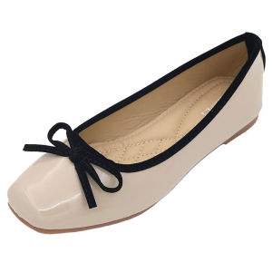 Korean Style Womens Shoes New Arrival Patent Leather Bows Square Toe Flats Casual All-Matching Low-Cut Shoes Female Leisure ShoesRed shoes