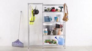 MZG-009 ชั้นวางของเหล็ก ปรับระดับ 4-5 ชั้น ขนาด 90x35x120 cm. สีดำ #ชั้นวางเหล็ก #ชั้นวางในครัว #ชั้นเก็บของ W009-Plus