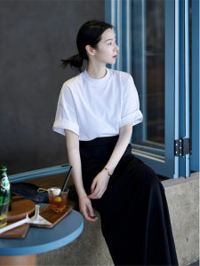 French Style White Half Sleeve Cotton T-Shirt Women Summer Loose Fit round Neck Top Quality Premium Feel Short Sleeve Tee