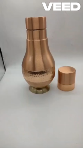 Printed Copper Water Bottle with Inbuilt Glass | 950ml Bedside Jug | Eco-Friendly Modern Design for Gym Office & Home | Pack of 1