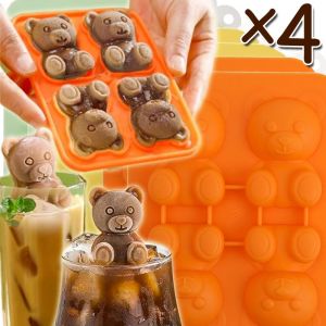4Grids Cartoon Bear Ice Cube Mold Silicone 3D Stereoscopic Ice Cream Maker DIY Popsicle Drink Chocolate Maker Tools Kitchen Gadgets