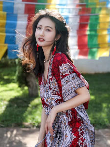 Thailand Vacation Skirt Ethnic Style Yunnan Tourism Photography Bohemia Sanya Seaside Chubby Girl plus Size Beach Dress Long