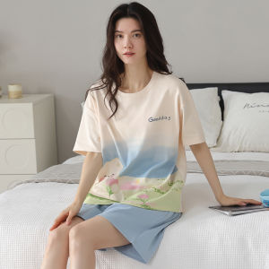 MiiOW | Bộ đồ ngủ cotton nguyên chất mùa hè cho nữ có đệm ngực MiiOW phong cách đơn giản quần short tay ngắn mặc ở nhà