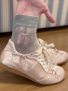 Phong Cách Múa Ba Lê Màu Xám Nữ Tất Ngắn Mùa Hè Mỏng Chải Kỹ Cotton Vải Bông Vớ Ống Thắt Nút Bướm Rỗng Ra Ngoài Thoáng Khí Hút Ẩm