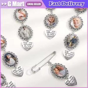Photo Frame Brooch Photo Charm Pin DIY Accessory Pin Perfect for Celebrations Wedding Bouquet Photo Charm DIY Pin Brooch Making Lacy Frame Charm Oval Picture Frame with Pendant for Holiday Heart