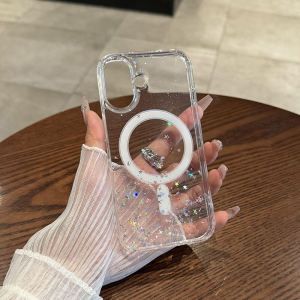 Transparent Drip Glue Shiny Particle Phone Case for iPhone 16 New Model Star Apple 15Promax Wireless Magnetic Simple 14 Thickened plus High-End Full Cover 13 Anti-Fall Womens 12 Hard Shell