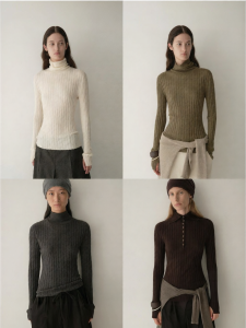INSIS FEMME | Merino Wool Turtleneck Seamless Two-Way Ribbed Womens Knit Top