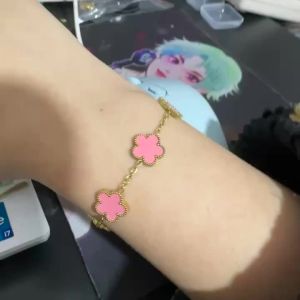 2025 New Design Splicing Plum Blossom Five Leaf Flower Metal Bracelet Plant Womens Luxury Stainless Steel Jewelry Clover