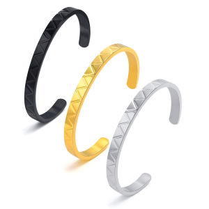 Kemstone Stainless Steel Wave Embossing Male Cuff Bangle Bracelet Jewelry Gift