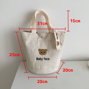 Korean Style Simple Canvas Mommy Bag Portable Handheld Thermal Bag Pushchair Picnic Embroidered Bucket Bag Soft Magnetic Buckle