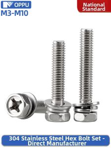 OPPU | 304 Stainless Steel Cross Slot Hex Head Combination Screws with Flat and Spring Washers