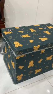 LOẠI XỊN Hộp vải Oxford châu Âu đựng đồ size to 48cm xếp gọn tiện dụng hộp vải Oxford kiểu Pháp in Gấu 3D thùng vải chứa đồ tủ vải hộp chứa đồ