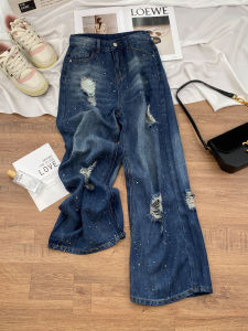Blue High Waist Straight Leg Tencel Denim Jeans Womens Summer Thin Loose Wide Leg Pants Casual Style with Pockets And Zipper