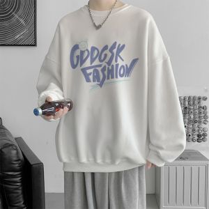 เสื้อสเวตเตอร์คอกลมแขนยาวผ้าฝ้ายแท้พิมพ์ลายแฟชั่นฤดูใบไม้ผลิและฤดูใบไม้ร่วงสำหรับผู้ชาย ทรงหลวม คอกลม แขนยาว ทรงหลวม